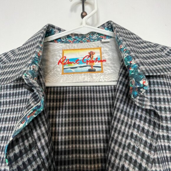 Robert Graham Mens Houndstooth Dress Shirt With Floral Trim Size M - Picture 5 of 16
